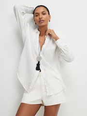 River Island Cream Long Sleeve Crinckle Beach Shirt - Image 2 of 4