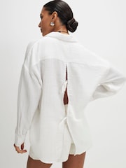 River Island Cream Long Sleeve Crinckle Beach Shirt - Image 4 of 4