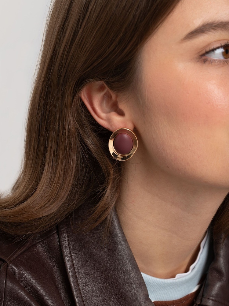 Aela Red Matte Stud Earrings - Image 1 of 3 Aela Red Matte Stud Earrings - Image 1 of 3