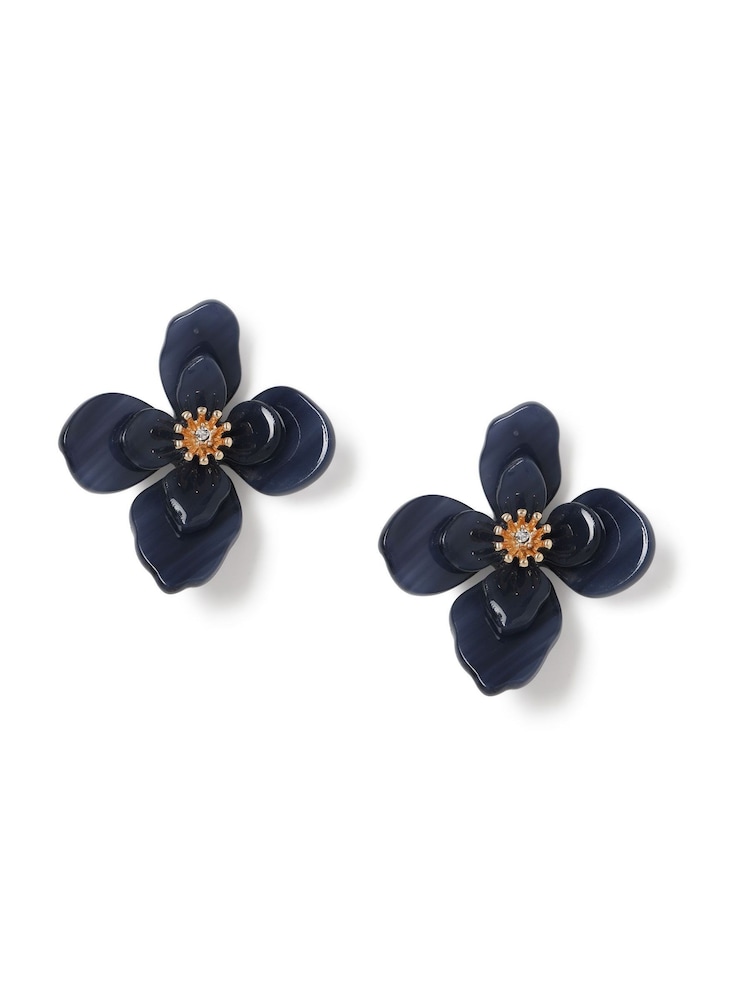 Aela Blue Resin Flower Earrings - Image 1 of 2 Aela Blue Resin Flower Earrings - Image 1 of 2