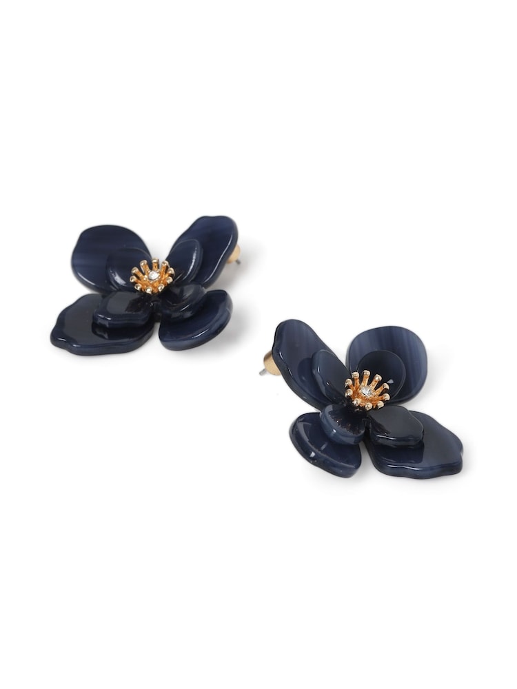 Aela Blue Resin Flower Earrings - Image 2 of 2 Aela Blue Resin Flower Earrings - Image 2 of 2