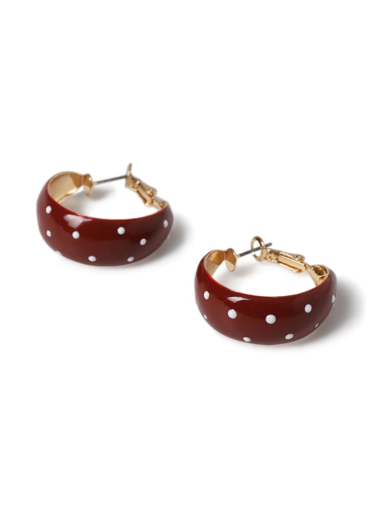 Aela Red Polka Dot Enamel Hoop Earrings - Imagen 2 de 2