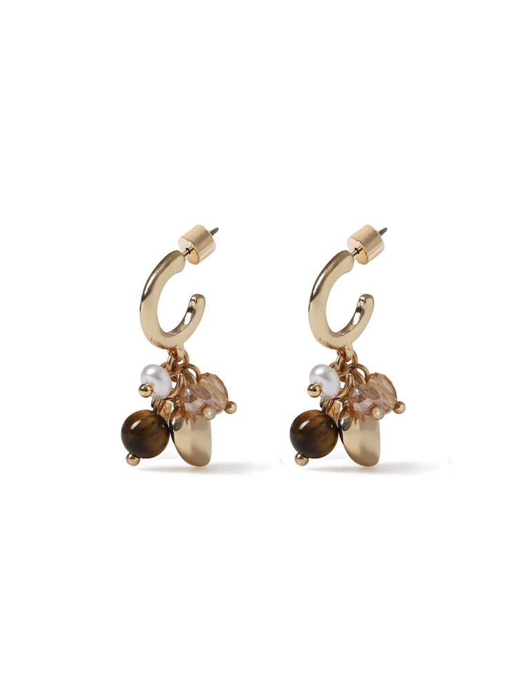 Aela Heart Cluster Charm Drop Hoop Brown Earrings - Image 2 of 3