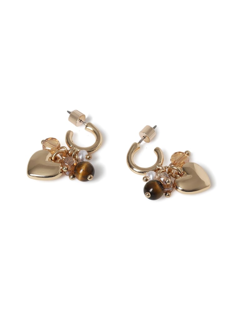 Aela Heart Cluster Charm Drop Hoop Brown Earrings - Image 3 of 3