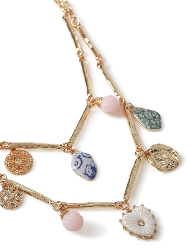 Aela Pink Charm Bar Multirow Necklace - Larawan 3 ng 3