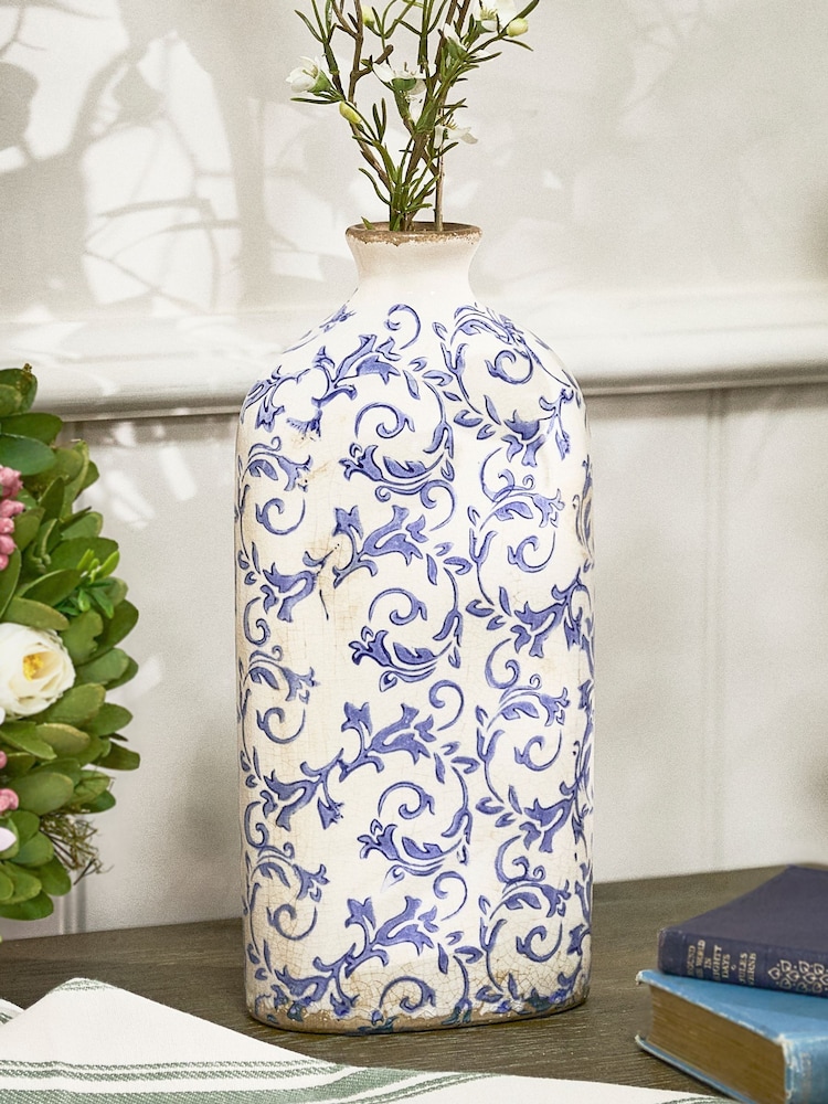 Dibor Blue Botanical Bottle Vase - Image 1 of 4 Dibor Blue Botanical Bottle Vase - Image 1 of 4