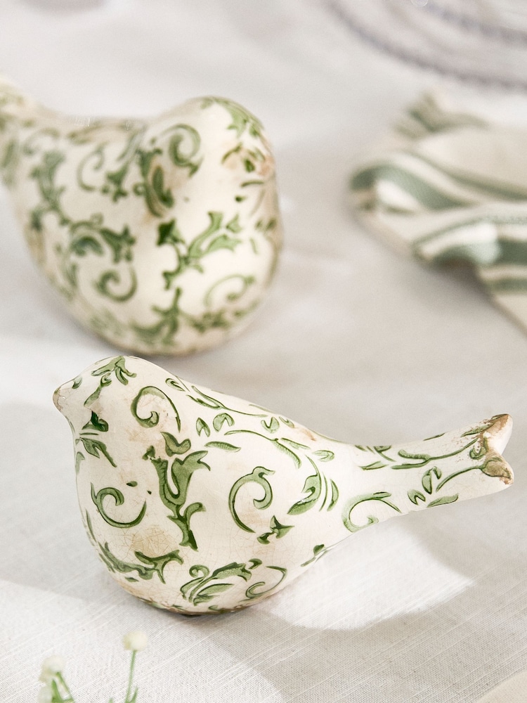Dibor Green Botanical Bird Ornaments - Image 1 of 6