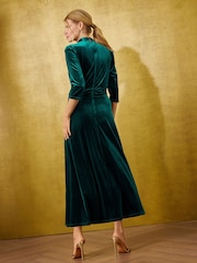 Love & Roses Green Velvet Twist Front Midi Dress - Image 4 of 5