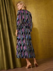 Love & Roses Geo Metallic Tie Neck Midi Dress - 6суретінің 5 суреті