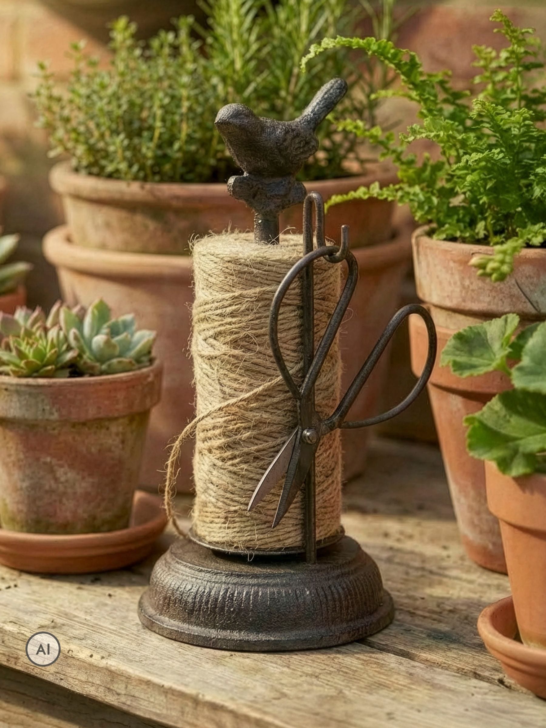 Dibor Cast Iron Twine Dispenser with Scissors - Brown - Image 2