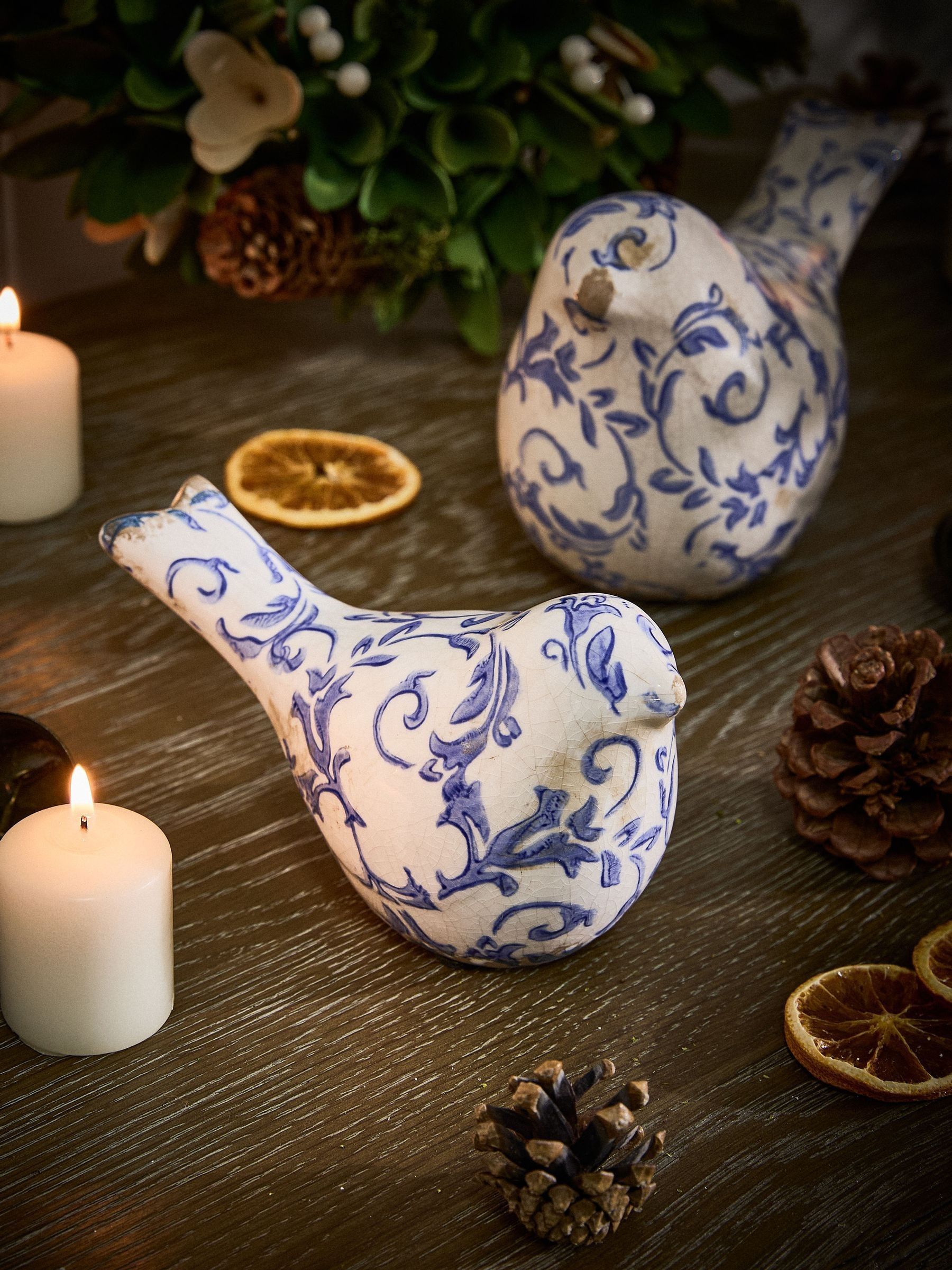 Dibor Unisex Blue Botanical Bird Ornaments