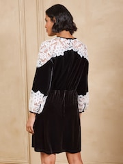 Love & Roses Black Lace Detail Tie Front Button Down Mini Shift Dress - Image 2 of 4