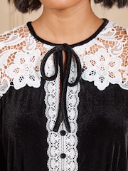 Love & Roses Black Lace Detail Tie Front Button Down Mini Shift Dress - Image 4 of 4