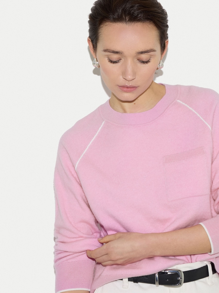 Jigsaw Pink Double Face Seamed Jumper - Image 2 of 6 Jigsaw Pink Double Face Seamed Jumper - Image 2 of 6