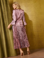 Love & Roses Rose Gold Metallic Drop Waist Pleated Midi Dress - Image 4 of 5