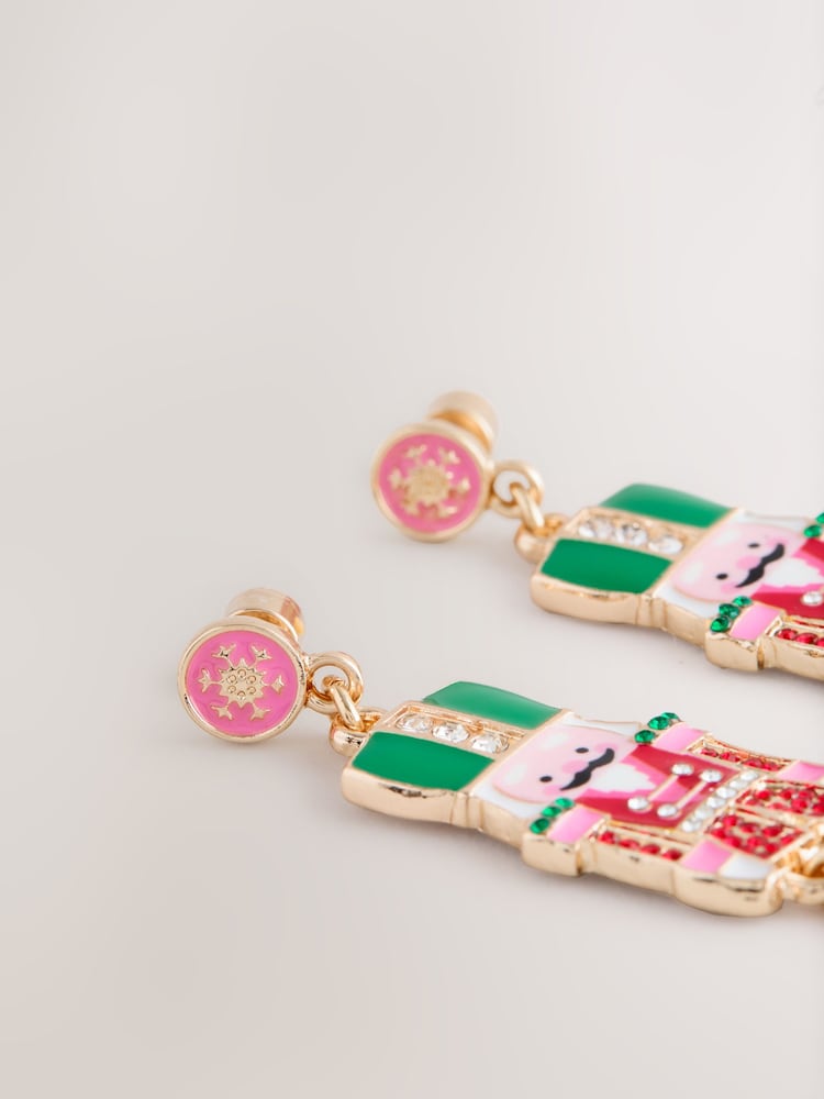 Red Christmas Nutcracker Drop Earrings - Image 2 of 3