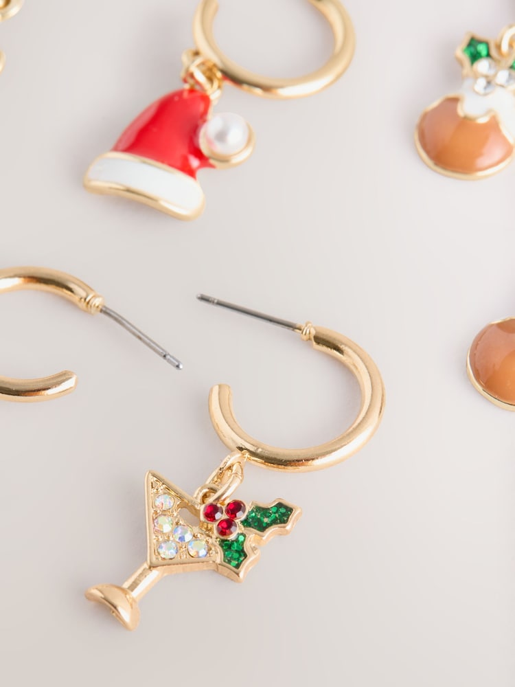 Gold Tone Christmas Huggie Hoop Earrings 3 Pack - Image 3 of 3