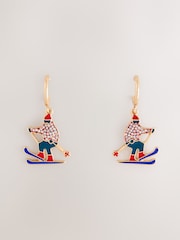 Red Christmas Skier Enamel Hoop Earrings - Image 1 of 3