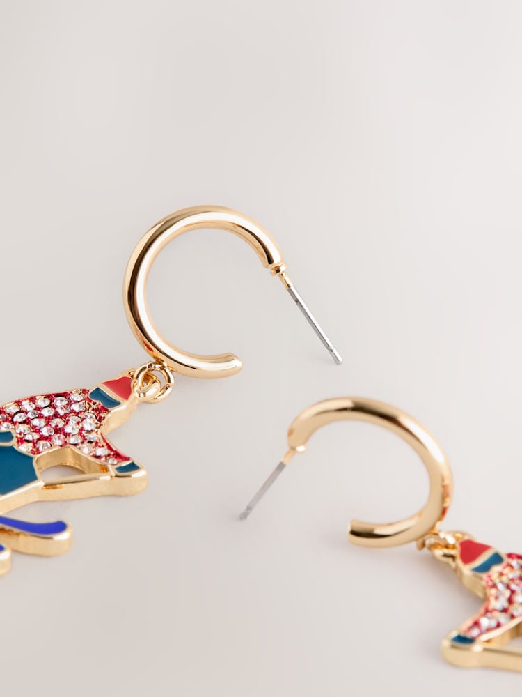 Red Christmas Skier Enamel Hoop Earrings - Image 3 of 3