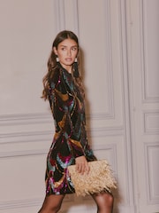 Love & Roses X V&A Multi Scallop Sequin Velvet Mini Dress - Image 4 of 5