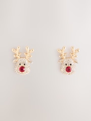 Gold Tone Christmas Reindeer Stud Earrings - Image 1 of 3