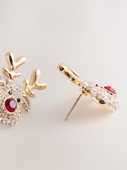 Gold Tone Christmas Reindeer Stud Earrings - Image 3 of 3