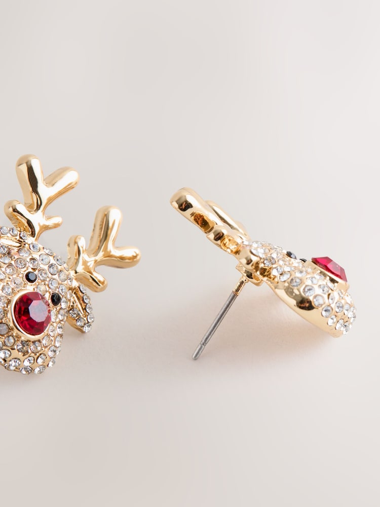 Gold Tone Christmas Reindeer Stud Earrings - Image 3 of 3