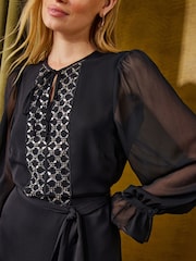 Love & Roses Black Sequin Detail Tie Waist Mini Dress - Image 5 of 5