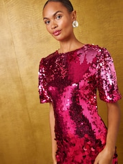 Love & Roses Pink Ombre Sequin Mini Dress - Image 6 of 8