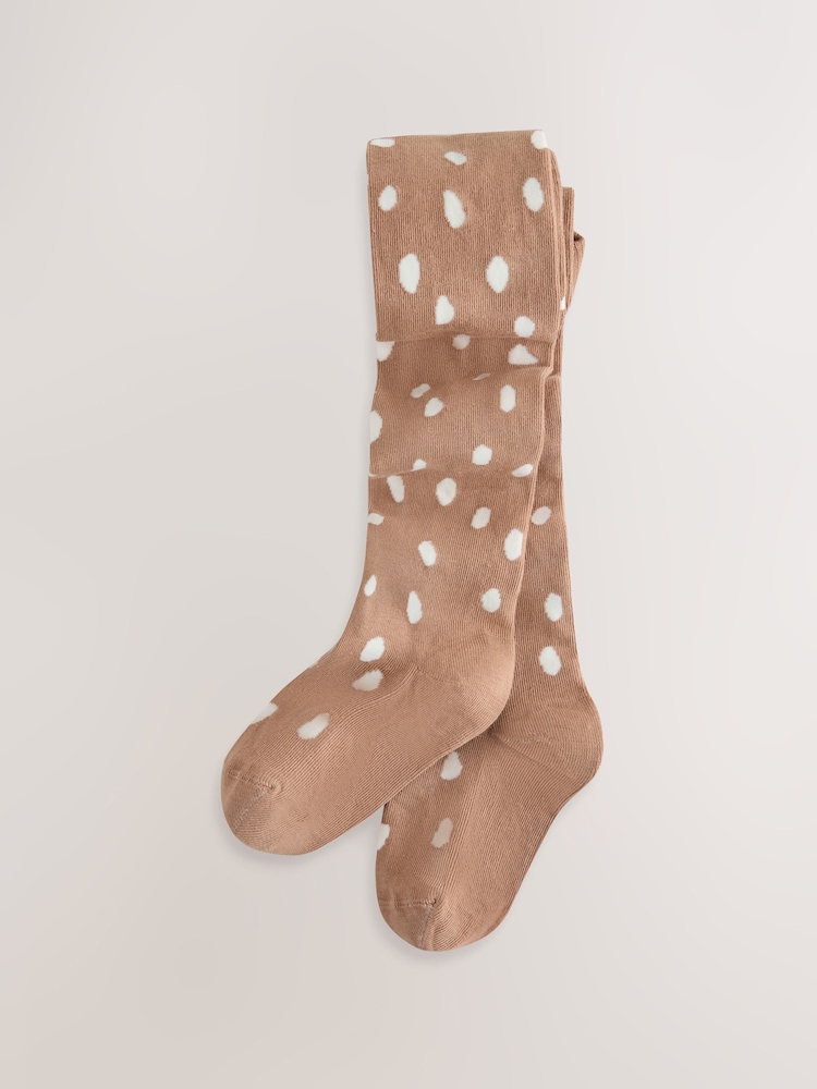 Brown Cotton Rich Deer Print Tights 1 Pack - Image 1 of 3