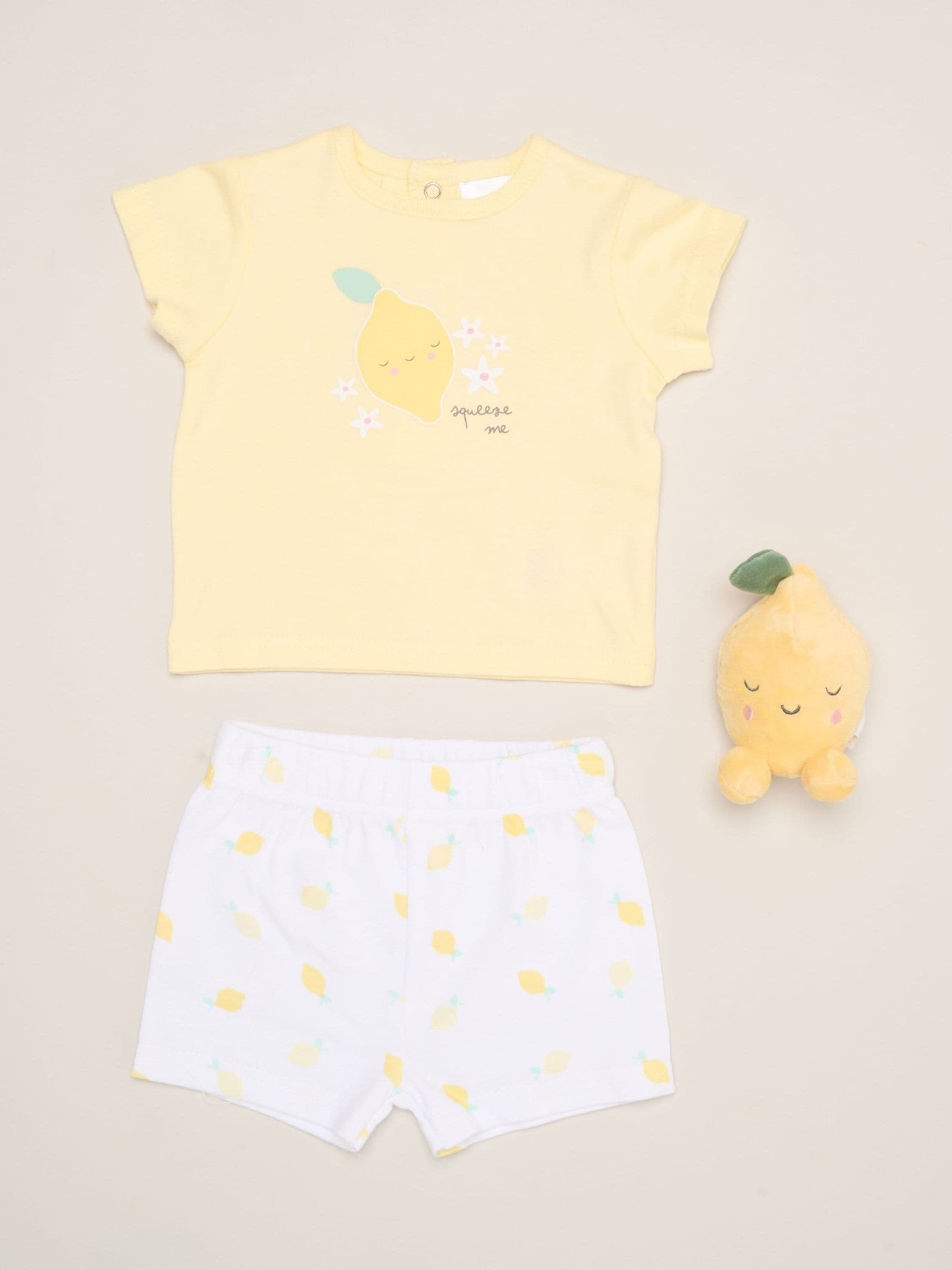 Lemon Print Kids T-Shirt, Shorts & Toy - - Image 2