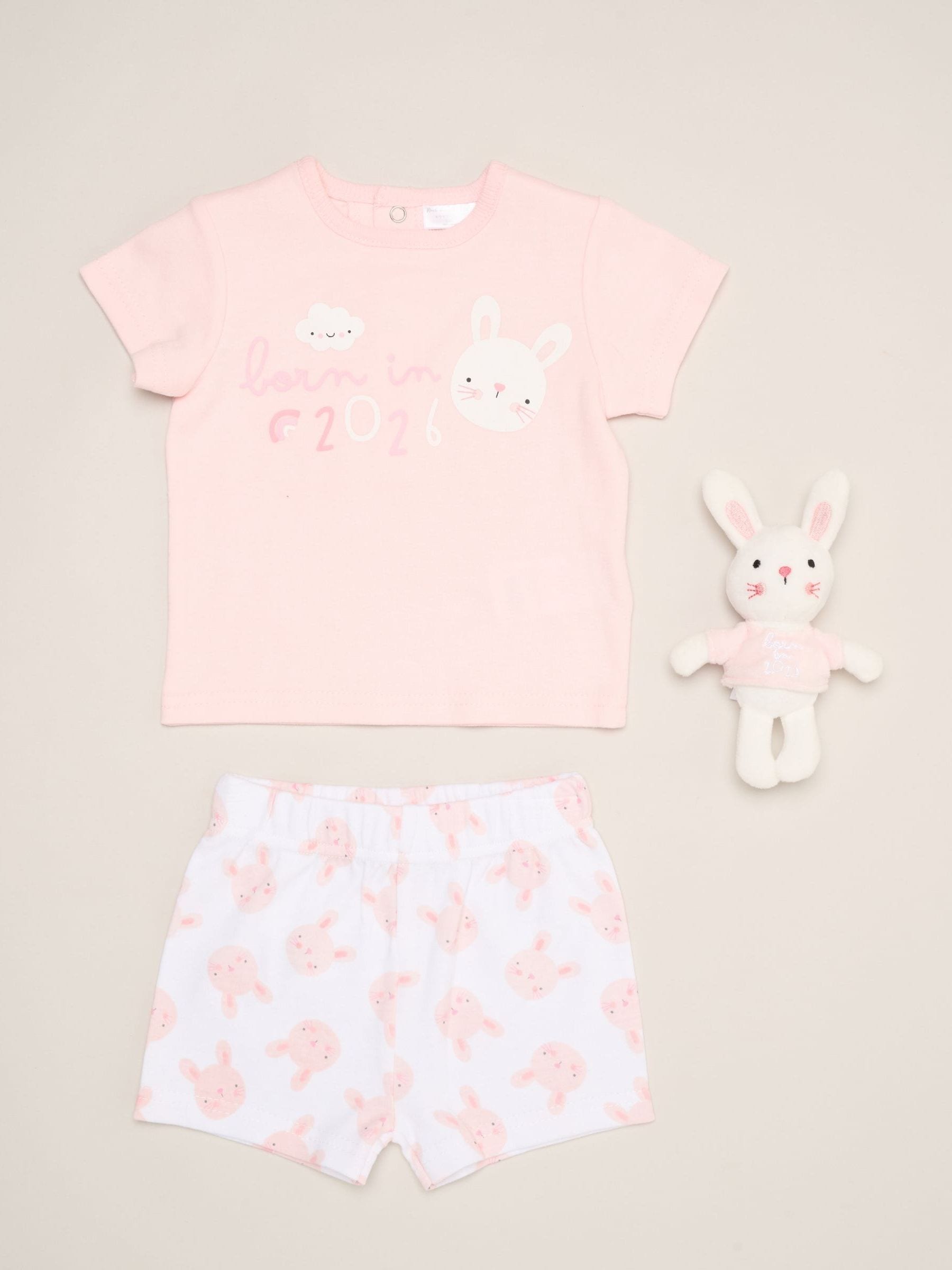 Bunny Print Kids T-Shirt, Shorts & Toy - - Image 2