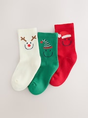 Red, Brown and Ecru Christmas Cotton Rich Cushioned Sole Ankle Socks 3 Pack - Image 1 of 3
