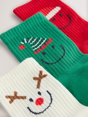 Red, Brown and Ecru Christmas Cotton Rich Cushioned Sole Ankle Socks 3 Pack - Image 2 of 3