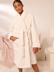 Lipsy Cream Soft Touch Shawl Collar Dressing Gown (5-16yrs) - Image 1 of 5