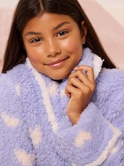 Lipsy Lilac Purple Soft Touch Borg Heart Dressing Gown (5-16yrs) - Image 2 of 6