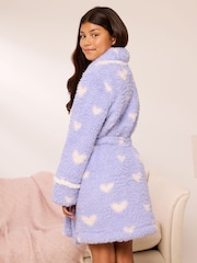 Lipsy Lilac Purple Soft Touch Borg Heart Dressing Gown (5-16yrs) - Image 5 of 6