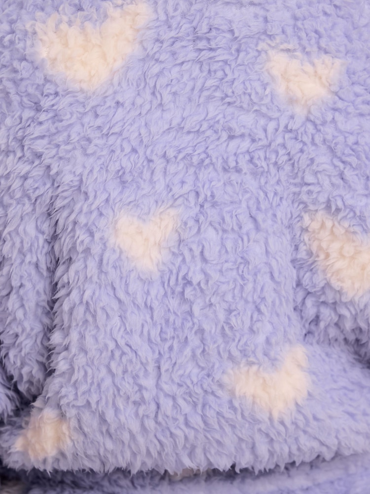 Lipsy Lilac Purple Soft Touch Borg Heart Dressing Gown (5-16yrs) - Image 6 of 6 Lipsy Lilac Purple Soft Touch Borg Heart Dressing Gown (5-16yrs) - Image 6 of 6