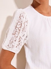 Lipsy White Lace Sleeve Textured T-Shirt - Image 2 of 5