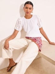 Lipsy White Lace Sleeve Textured T-Shirt - Image 3 of 5