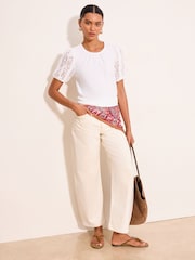 Lipsy White Lace Sleeve Textured T-Shirt - Image 4 of 5