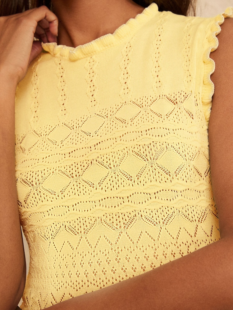 Love & Roses Yellow Crew Neck Lurex Detail Cotton Rich Knitted Midi Dress - Image 2 of 5