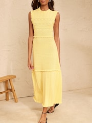 Love & Roses Yellow Crew Neck Lurex Detail Cotton Rich Knitted Midi Dress - Image 3 of 5