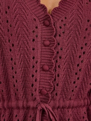 Bourgogne Röd - Love & Roses Cotton Rich Peplum Tie Front Open Stitch Knitted Cardigan - Bild 4 av 5