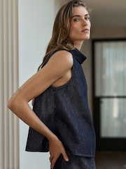 Indigo Blue N.Premium High Neck Sleeveless Top - Image 1 of 8
