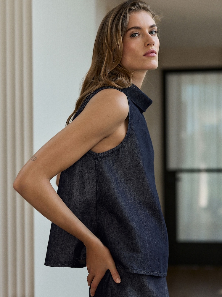 Indigo Blue N.Premium High Neck Sleeveless Top - Image 1 of 8
