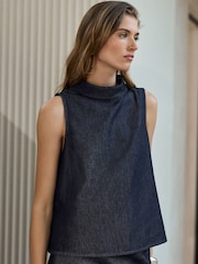 Indigo Blue N.Premium High Neck Sleeveless Top - Image 3 of 8