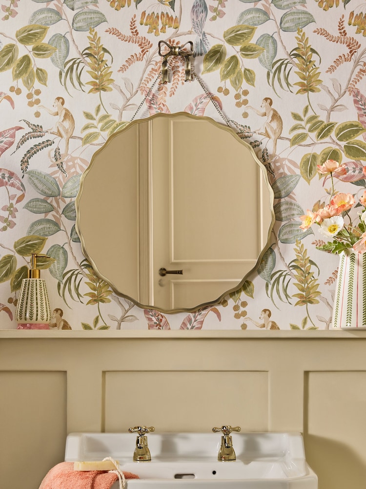 Gold Bow Hanging Round Wall Mirror - Image 1 of 2 Gold Bow Hanging Round Wall Mirror - Image 1 of 2