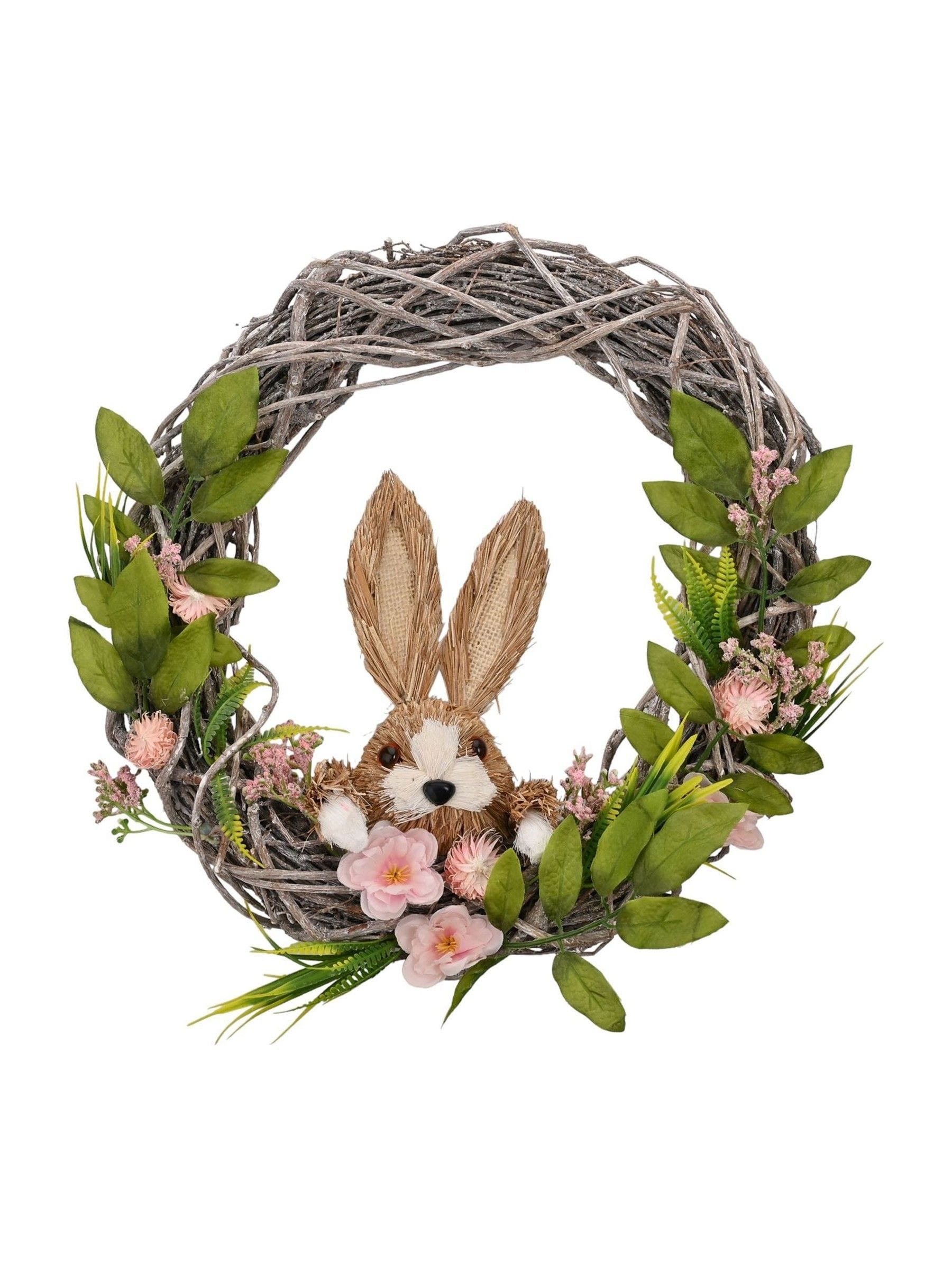 B&Q -  Spring Bunny Grapevine Easter Wreath With Faux Flowers And Greenery Door And Wall Decoration - Image 3