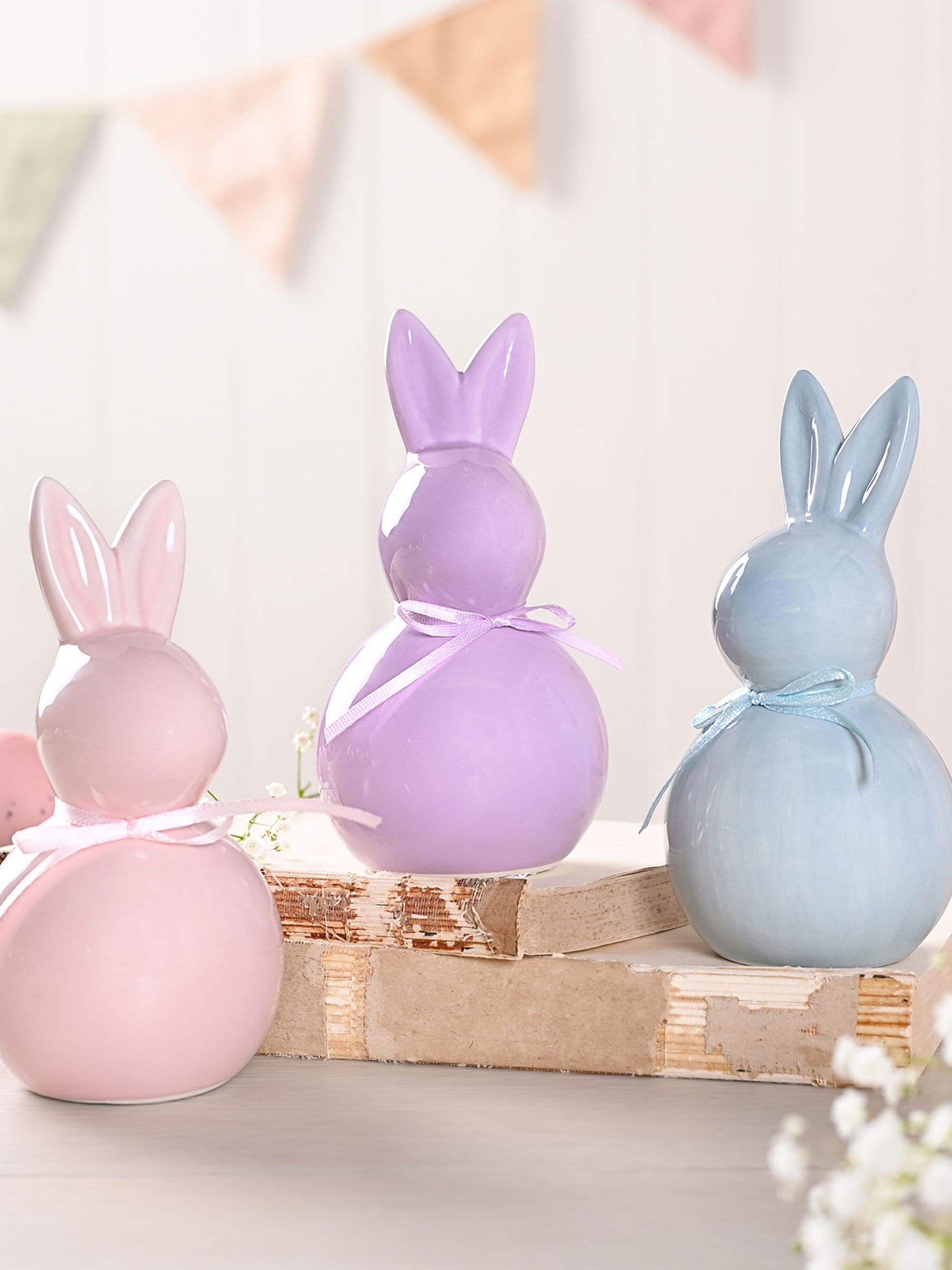 Eggs-traordinary Ceramic Pastel Coloured Bunny Ornaments - 3 Asst. 1 Sent - 15 x - Image 2